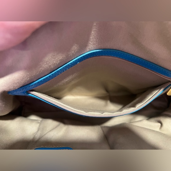 Ora Delphine Harlow Pebbled Leather Handbag Purse Crossbody Strap Aqua Teal Blue - Picture 9 of 12